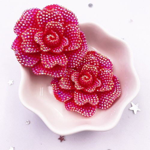 2pcs Big Rose Resin Flatback Flower Rhinestone Gem Scrapbook Wedding Decoration - Picture 12 of 14