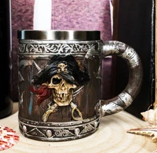 Ebros Pirates of Caribbean Skull With Cross Swords Tankard Coffee Beer Mug Cup