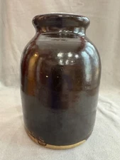 Antique Hand-Made Salt Glazed Stoneware Dark Brown Pickling/Canning Crock