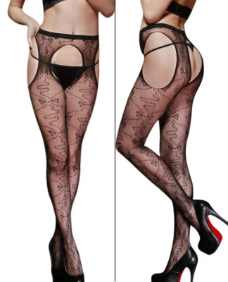 YKLM Sexy Crotchless Pantyhose Fishnet Stocking Tights Nightwear 4open Plus Size 6-22
