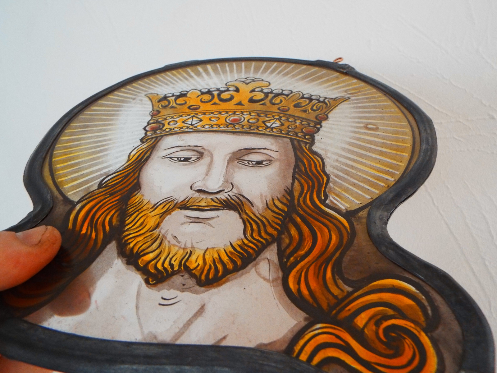 Antique Vintage Stained Glass Fragment of a Saint's King's Head Victorian. eBay