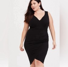 Torrid Sz 3 Mini Studio Luxe Ponte Bodycon Dress Sleeveless Black V-Neck