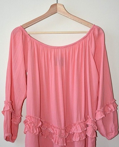 Ex Peacocks Coral 3/4 Puff Sleeve Ruffle Trim Off Shoulder Summer Top Size 10-20 - Picture 2 of 10