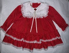 Vintage Winnie The Pooh Disney Red White Polka Dots Lace Ruffles Dress 2T USA