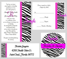 100 Personalized Monogram Zebra Stripes Wedding Invitations Set Any Color Stripe