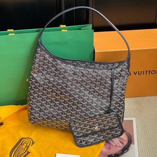 Authentic Pre-owned Goyard Boheme Hobo Black Chevron Canvas Shoulder Bag