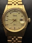 Vtg New 1999 CALINDA Presidential Diamond Men’s 36mm Quartz Watch Gold Day Date