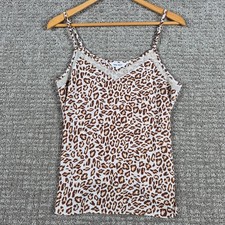 Nine West Camisole Womens M Leopard Cheetah Animal Print Mesh V Neck Cami