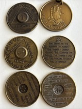 6 Coin Recovery-One Day Alcoholic Medal Token AA Anonymous Incl. Key Chain
