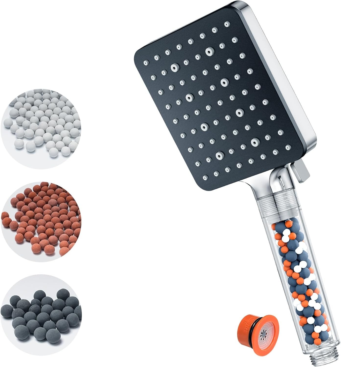 Shower Head with Filter, Square High Pressure 6 Jet Modes, Powerful Flow Rain