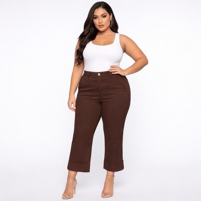Market & Spruce Sylvie MId Rise Wide Cuff Straight Jean Size 14 Brown NWT