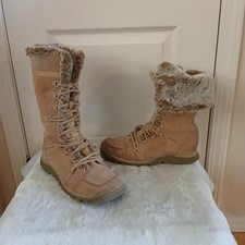 Y2K Vintage Tan Skechers Grand Jams Unlimited Lace Up Boots Faux Fur Lined 9.5