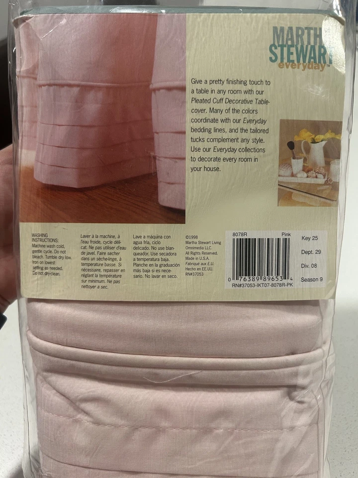 Martha Stewart Living 1998 Pleated Cuff Decorative Tablecover 70” Round Pink - Image 3 of 4