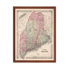 Old Map of Maine 1861 - Vintage Maine Art