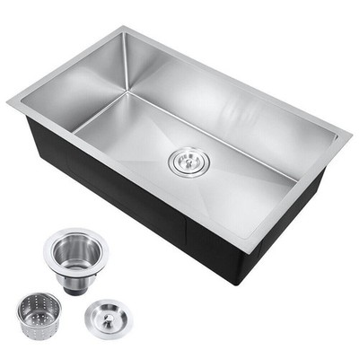 30'' Single Bowl Sink 304 Stainless Steel Undermount Basin Handmade Kitchen Sink