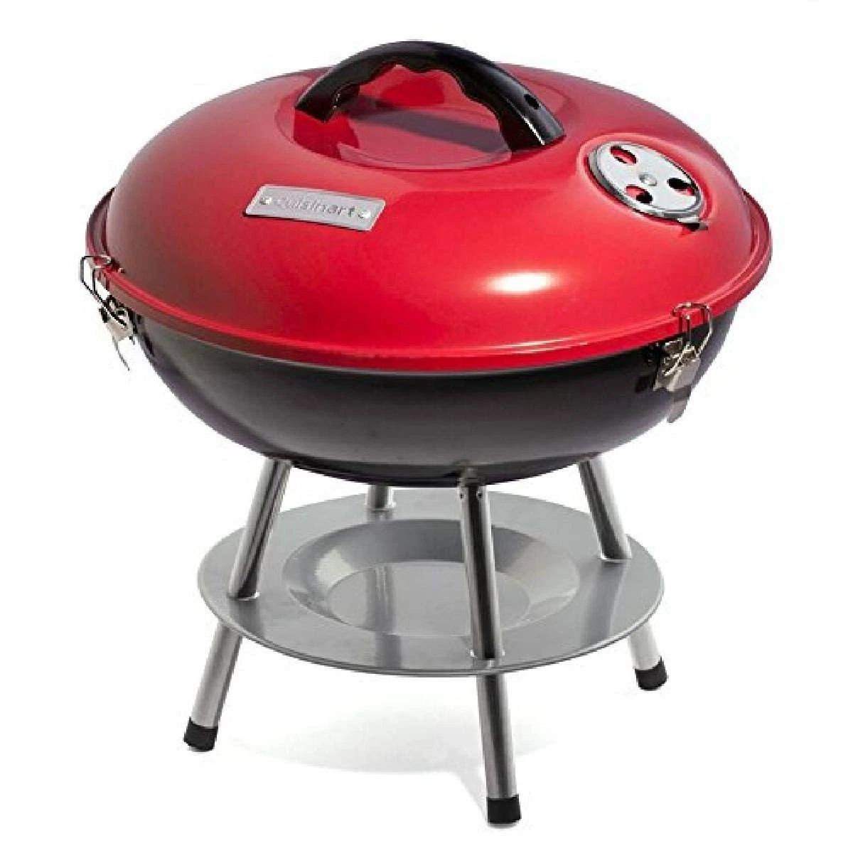 Portable Charcoal Grill 14 Inch Tabletop BBQ Locking Lid Dual Vents Red Camping