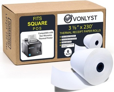 Receipt Paper Roll 3 1/8 x 230 for Square Register and Square POS System conn...