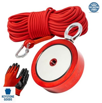 Magnet Fishing Kit 2000 LB Double Sided Neodymium 100ft Rope Carabiner Case