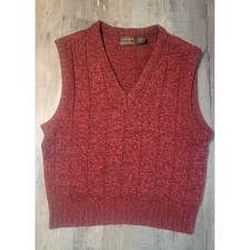 Vintage Eddie Bauer Mens Burgundy Wool Blend V-Neck Sweater Vest Made in USA L