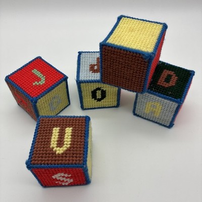 (5) Vintage Plastic Canvas Needlepoint Decorative ABC Color Blocks Chime Bell