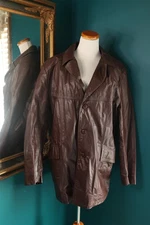 Vintage 70s The Leather Shop Sears Mens Brown Western Leather Jacket Sz 44Long