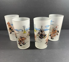 Set of 4 Gay Fad Atlas Glass Dancing Indians 5" Tumbler Glasses MCM