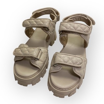 Missguided Quilted Chunky Granded Sandals Women s US 6 Cream