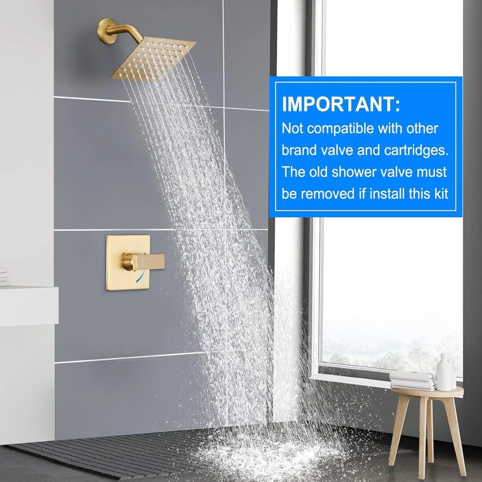 Brushed Gold Shower Faucet Set with 6" Rain Shower Head - Image 4 of 4