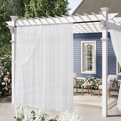 Outdoor Sheer Curtains for Porch, Privacy Added 2 Layer Design Light Filtering W