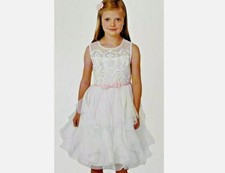 Girls Sz 8 Embroidered Ivory Sleeveless Tiered Frilly Church Dress JONA MICHELLE