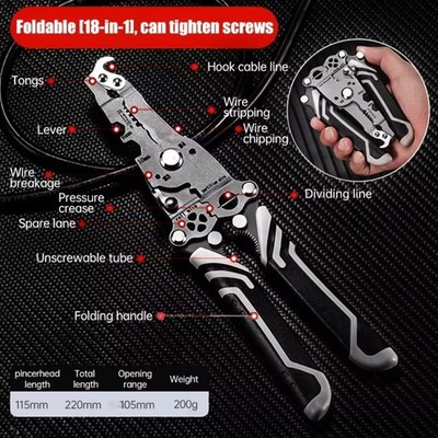 18 In 1 Foldable Wire Stripper Multifunctional Stripper Splitting And Cutting