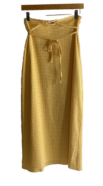 Dazie Skirt Women 10 Yellow White Check Lined A-Line Colourful Casual Maxi