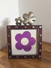 Groovy Chick Bang on My Door Flower Photo Frame Sparkly Pink Red Purple Metal VG