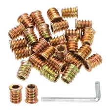 100 Pcs Threaded Insert for Wood, 1/4" - 20 Threaded Studs 15mm Length, Gold