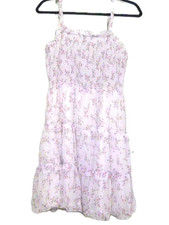 Smocked Dress   White, Pink Flowers  - Spaghetti Straps   Size L    NEW