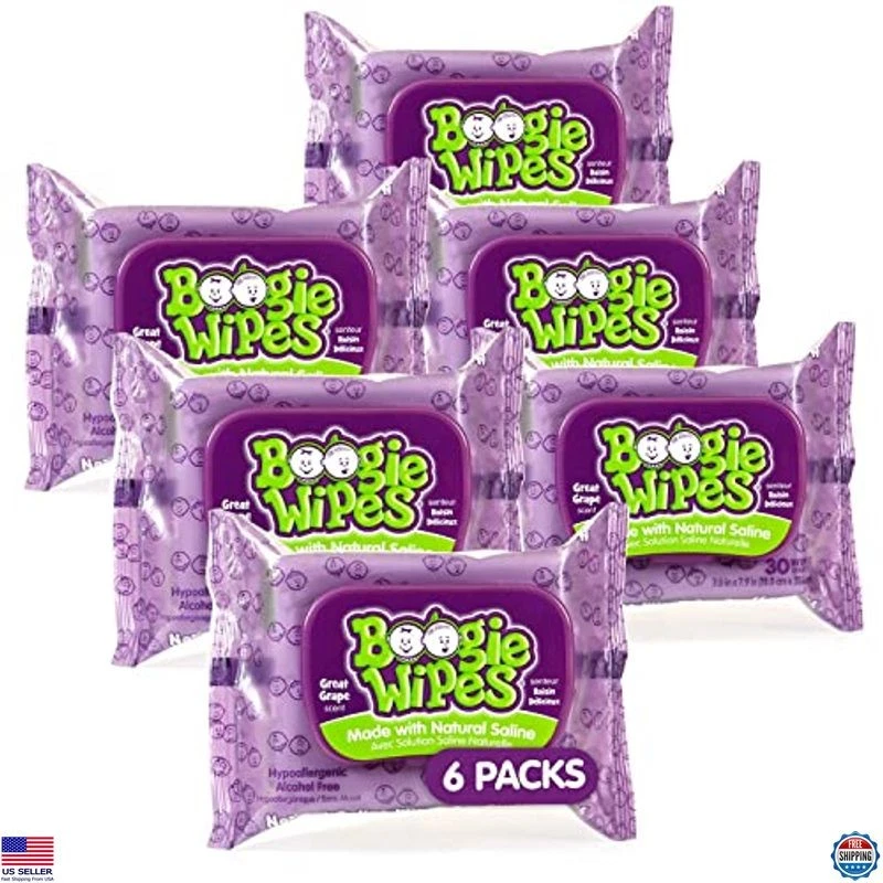 Nose Wipes for Baby & Kids, E & , Grape Scent, 30 Count x6