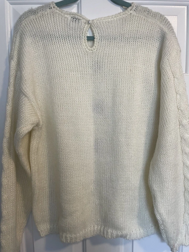 Cárdigan Suéter Vintage Marfil Tejido Cottagecore Delicado Campesino, Talla M Foto 4 de 4