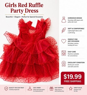 Girls Red Ruffle Party Dress