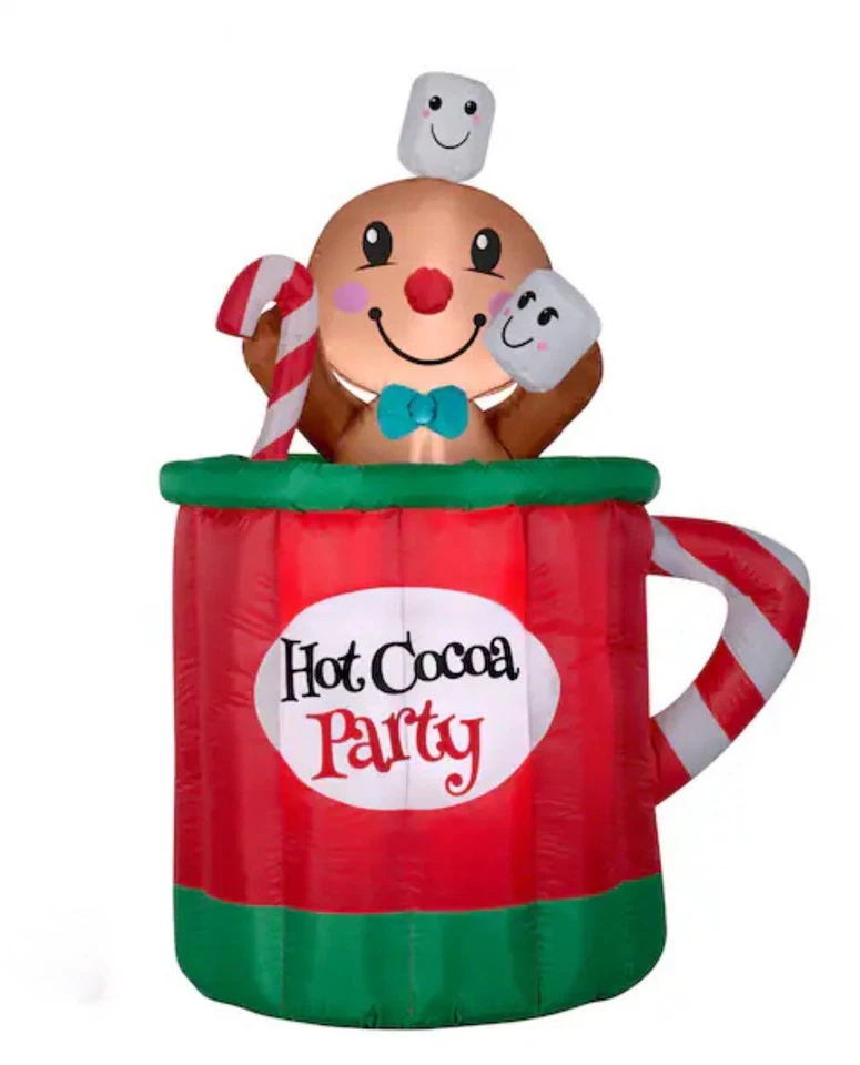 RARE Gemmy Animated Pop-Up 5ft Gingerbread Man Hot Cocoa Mug Airblown Inflatable - Image 2 of 3