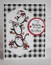 Handmade PILES OF WARM WINTER WISHES penguins Christmas card kit of 4