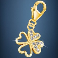 Kleeblatt Charm 925 Sterling-Silber Gold vergoldet Blatt Anh&auml;nger f&uuml;r Armband