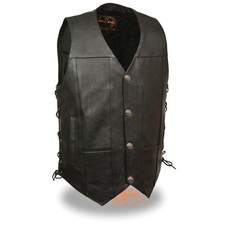 Men's Side Lace Leather Vest W/ Inside Gun Pocket  Buffalo Nickel Snaps LKM3701