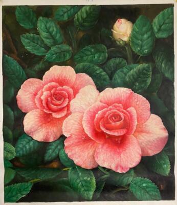 Handbemaltes Stillleben-Ölgemälde auf Leinwand - Rosen Blumen - 24 Zoll x 20 Zoll