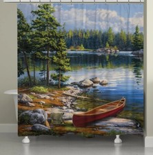 Shower Curtain Scene Nature Bathroom Set Forest Decor Print Sky Beautiful Lake