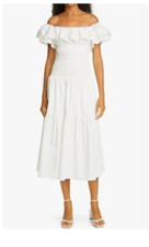 SELF PORTRAIT White Off the Shoulder Ruffle Cotton Poplin Sun Dress 4 US  UK 8