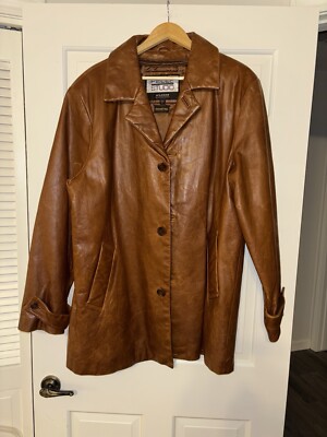 VTG Wilson Leather Pelle Studio BROWN 70'S STYLE LEATHER CAR COAT Zip Out Lining