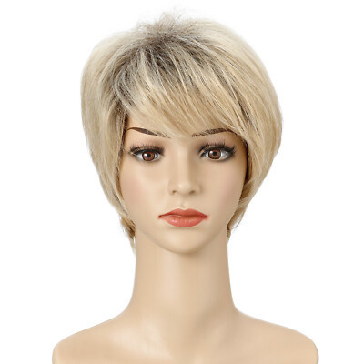 Haarperücke Pixie geschnitten synthetische volle Perücken Damen Ombre blond kurz lockig