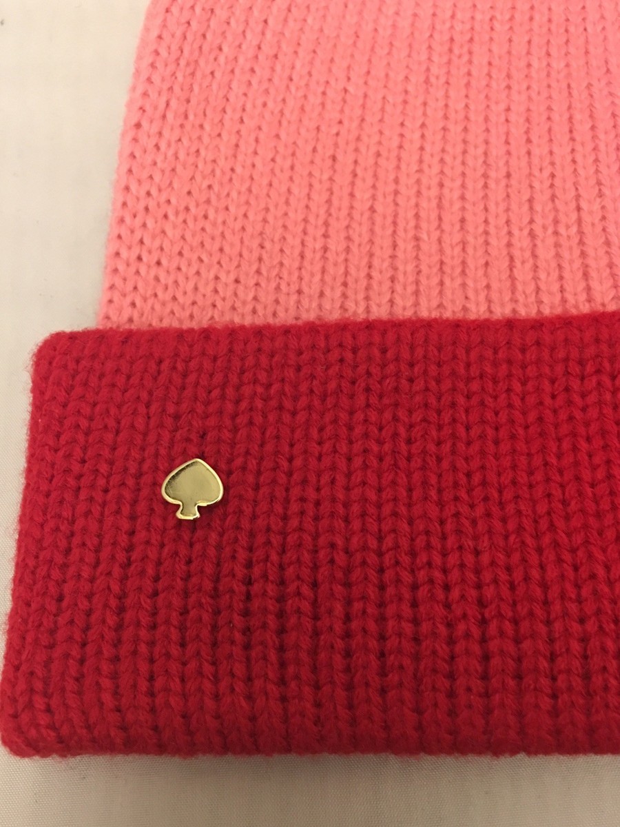 Kate Spade New York Color Block Knitted Pom Pom Beanie Red  display picture 3