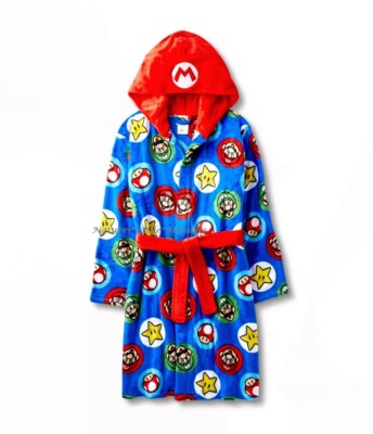 Boys Robe Super Mario Bros Size 4-12 Pajamas Swimsuit Cover Up Bathrobe Girl NWT