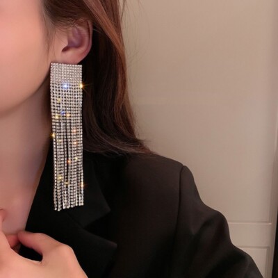 Orecchini Pendenti Lunghi 2.5 Pollici A Goccia Con Cristallo Verde Smeraldo E Strass - Gioielli Moda Per Cerimonia